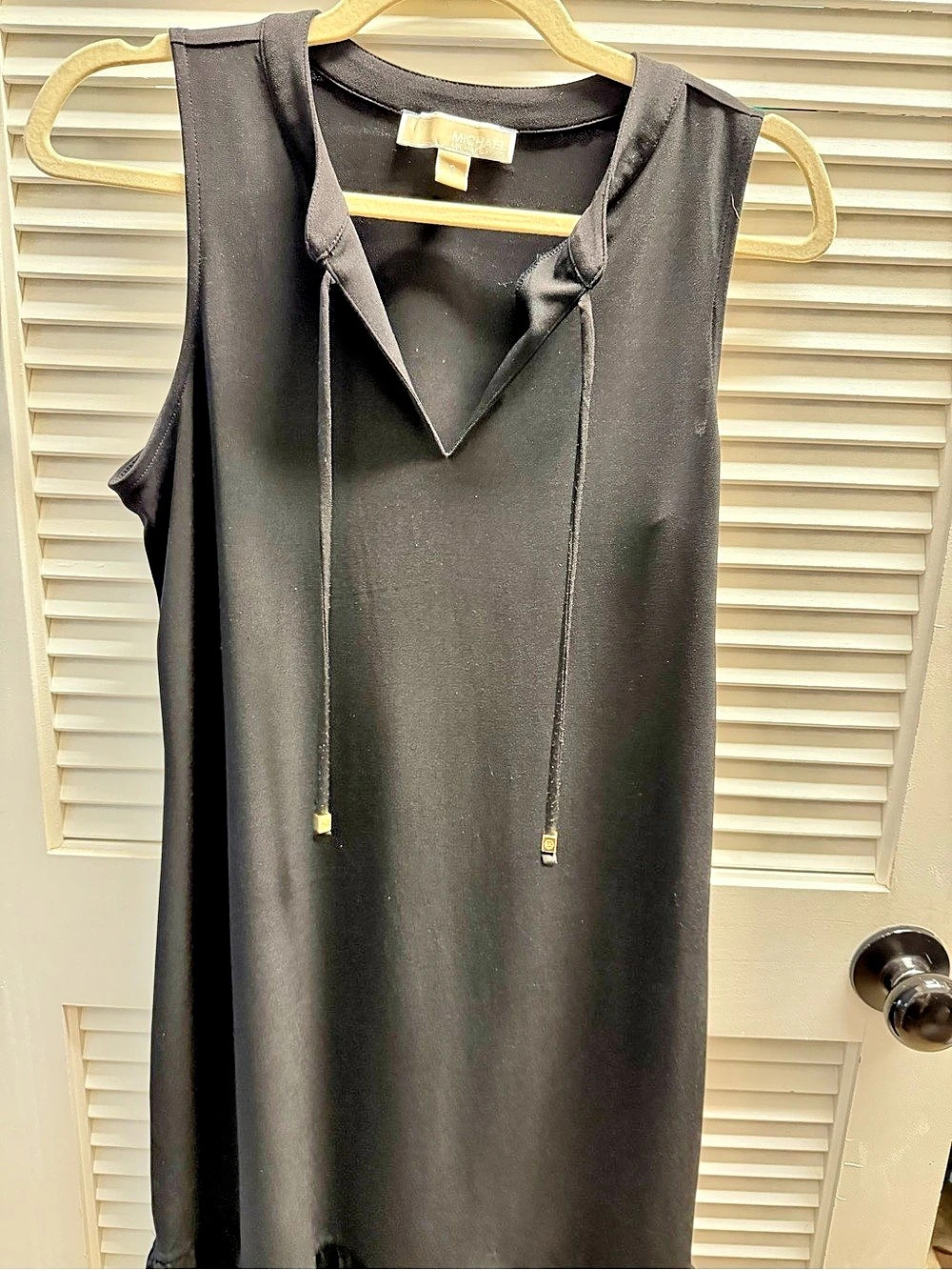 Michael Kors Sleeveless Tie-Neck Ruffle Hem Shift Dress Black
